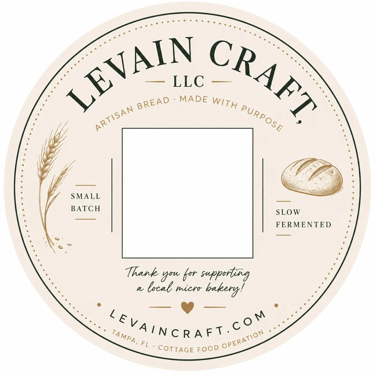 Levain Craft circle sticker label with a QR code window